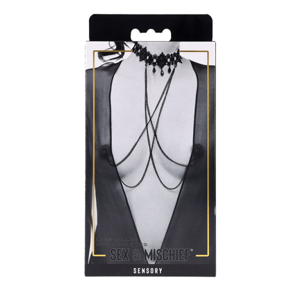 Lace Collar with Nipple Ties - Black