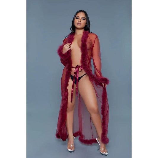 Marabou Robe - Maroon