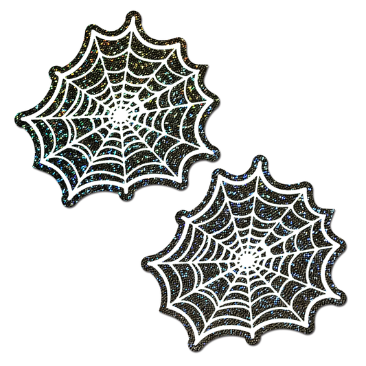Glitter Black Glow in the Dark Spooky Spider Web Pasties Pastease Pasties