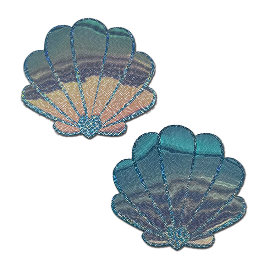 Mermaid Shells Pasties - Opalescent Seafoam Blue Seashell Pastease Pasties