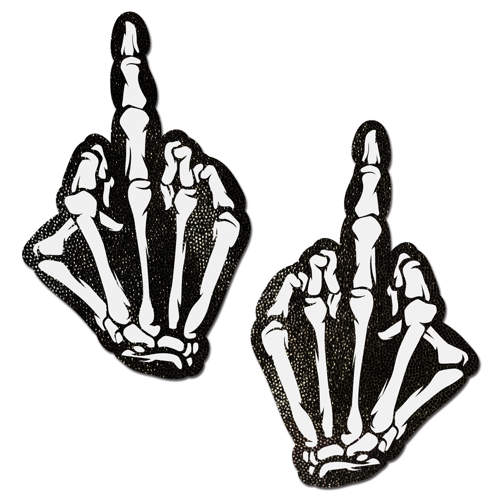 Middle Finger Skeleton Hand Pasties Glow in the Dark White & Black Boney Hand Pastease Pasties