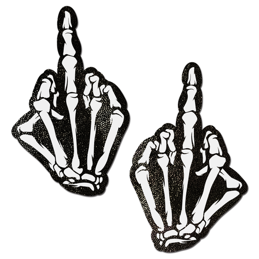 Middle Finger Skeleton Hand Pasties Glow in the Dark White & Black Boney Hand Pastease Pasties