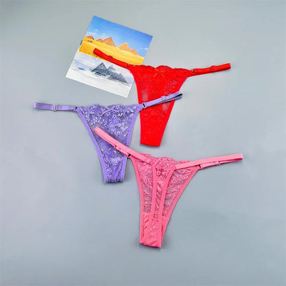 3PCS Lace Thong Set – Sheer, Strappy & Seductive