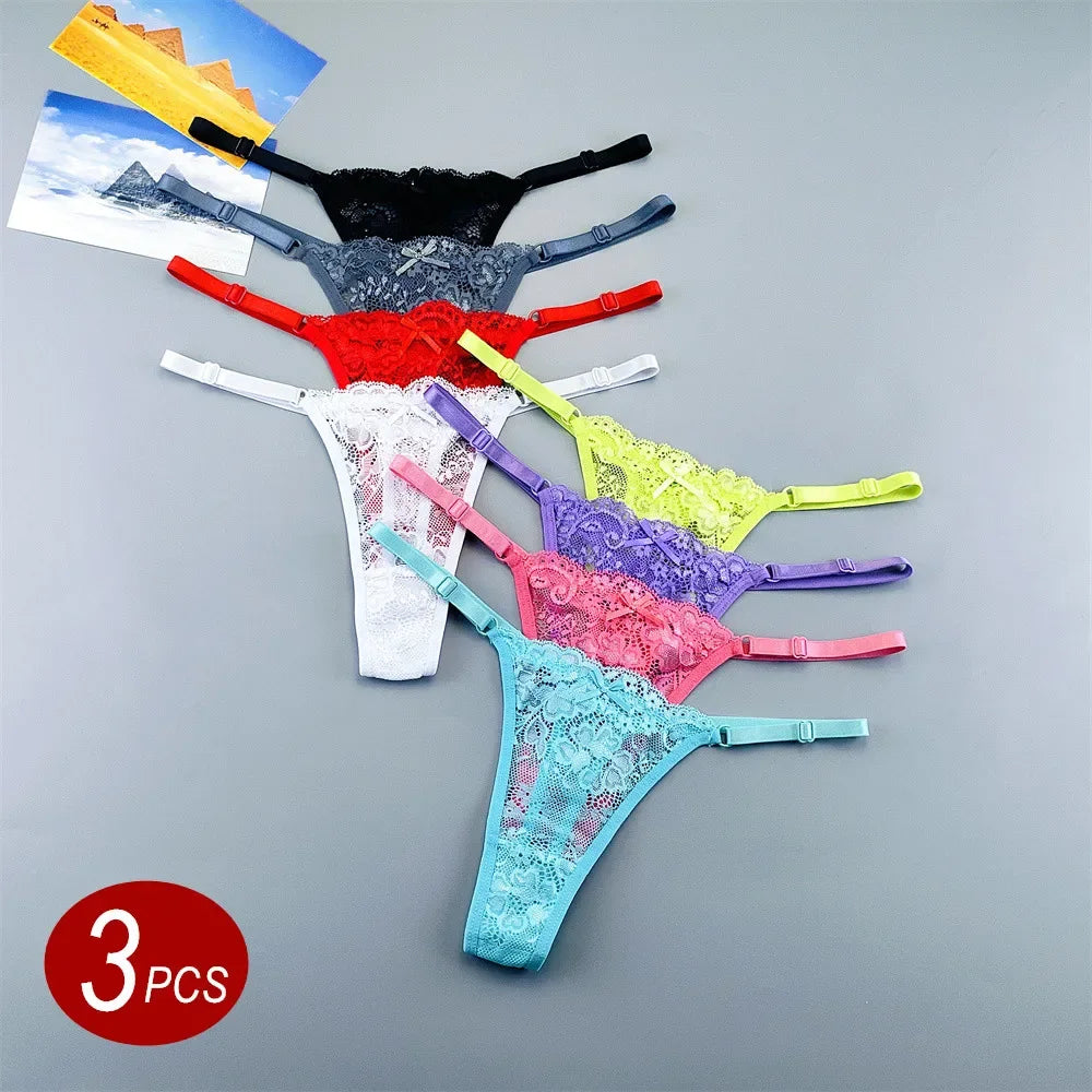 3PCS Lace Thong Set – Sheer, Strappy & Seductive