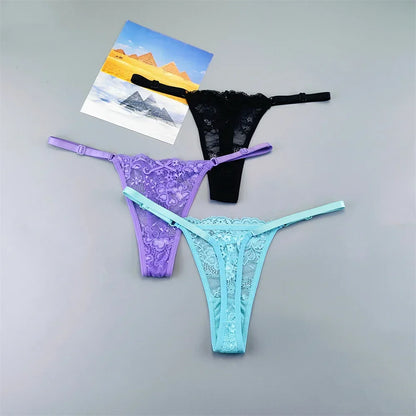 3PCS Lace Thong Set – Sheer, Strappy & Seductive