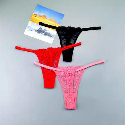 3PCS Lace Thong Set – Sheer, Strappy & Seductive