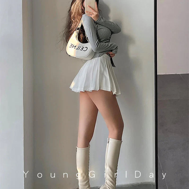 Ultra Mini Pleated Skirt with Built-In Shorts – High Waist Schoolgirl Aesthetic
