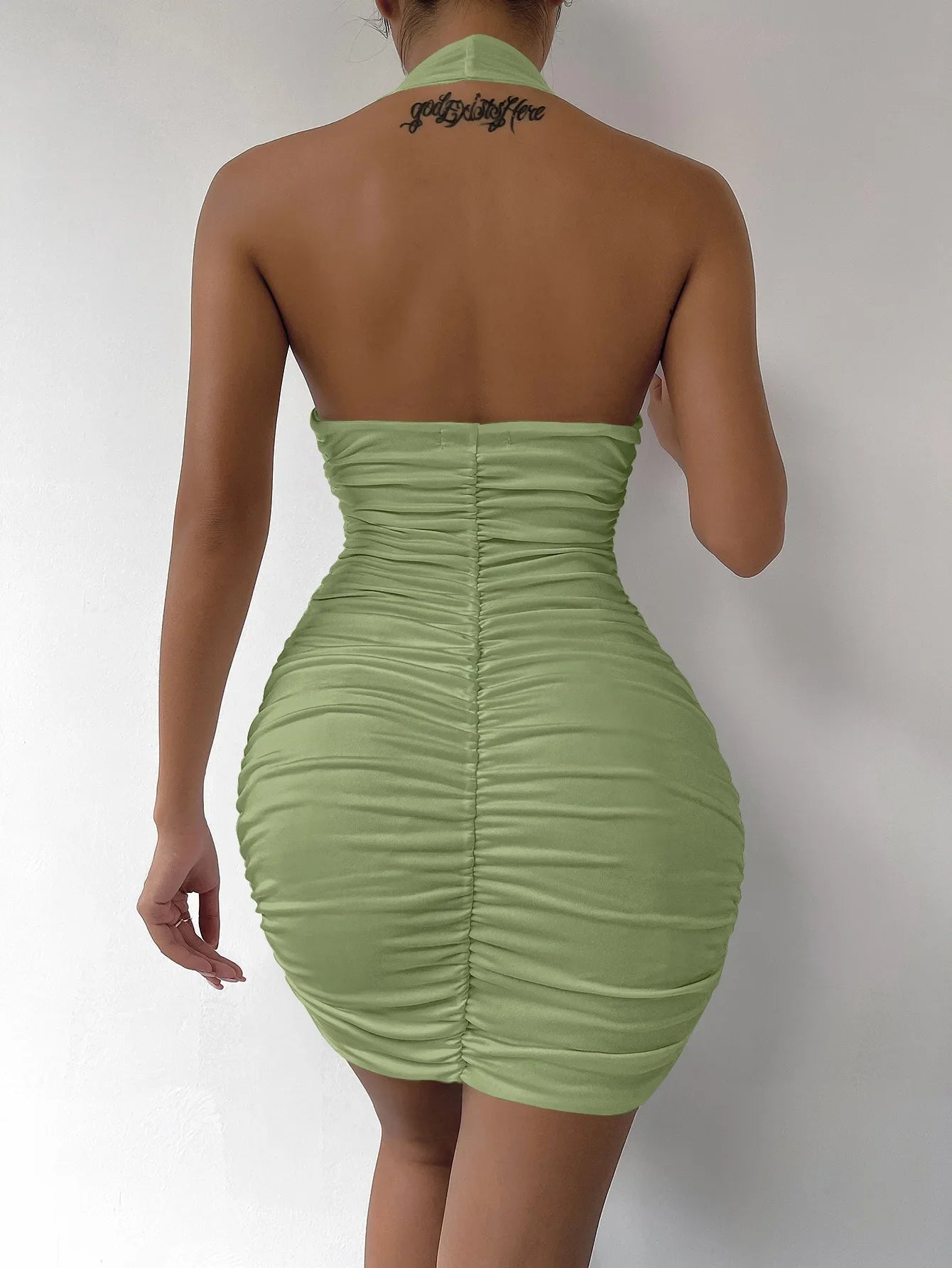 Hot Halter Mini Dress – Deep V, Backless, & Figure-Hugging Clubwear