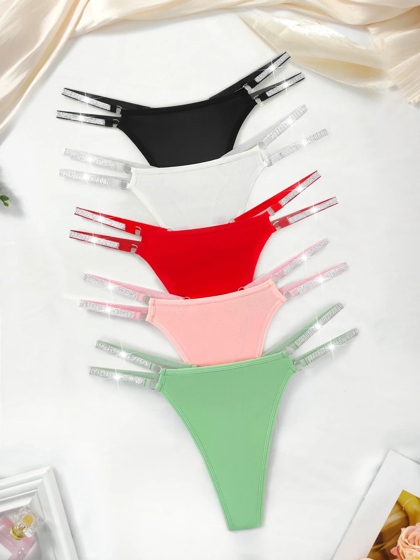 Dazzle Strap G-String Set – 5pcs Sexy Low Waist Thongs