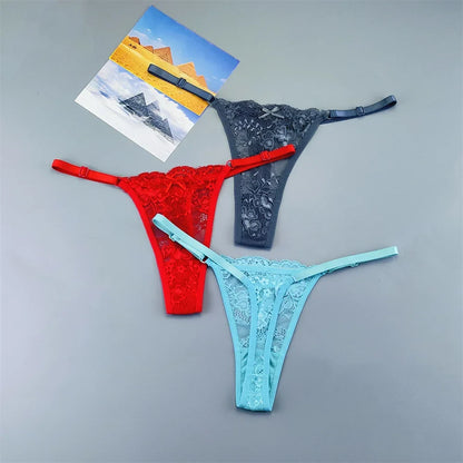 3PCS Lace Thong Set – Sheer, Strappy & Seductive
