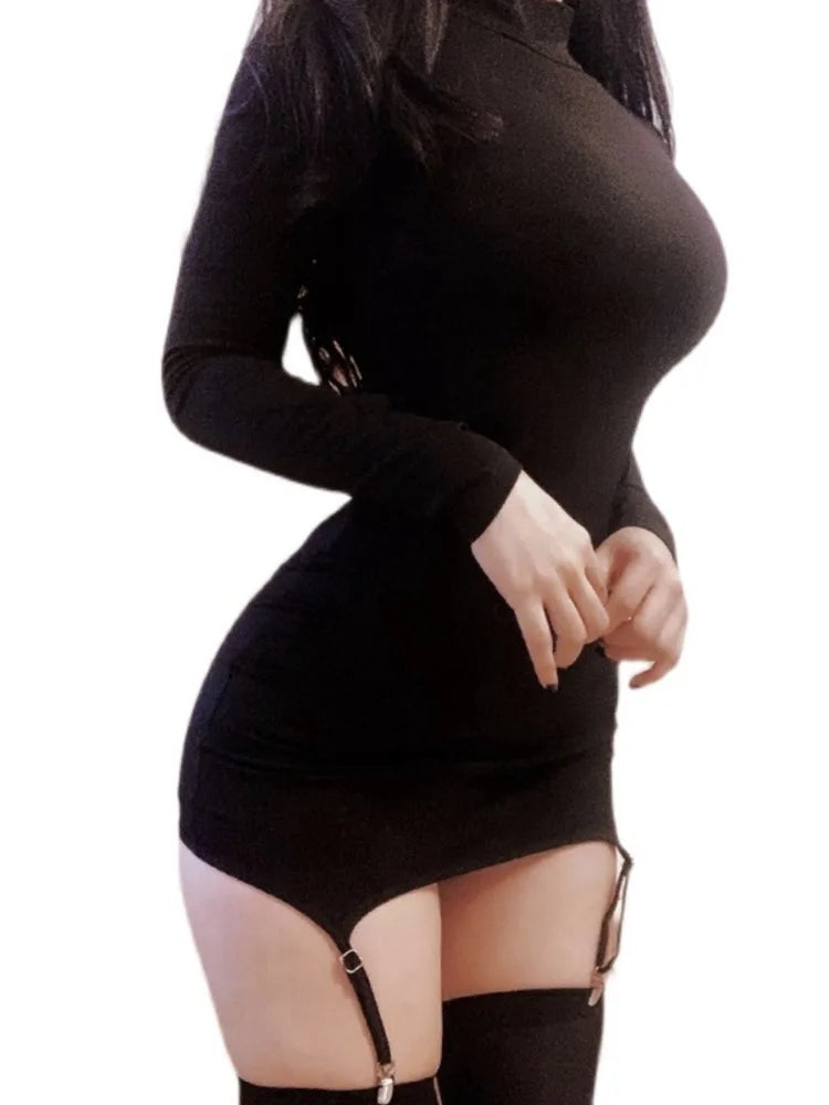 Sexy Long Sleeve Mini Dress – High Waist, O-Neck, Korean Style
