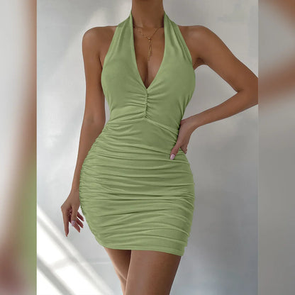 Hot Halter Mini Dress – Deep V, Backless, & Figure-Hugging Clubwear