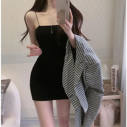Elegant White/ Black Slimming Sheath Mini Dress – Sexy Sleeveless Summer Bodycon