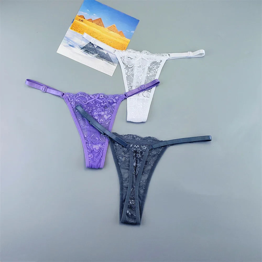 3PCS Lace Thong Set – Sheer, Strappy & Seductive
