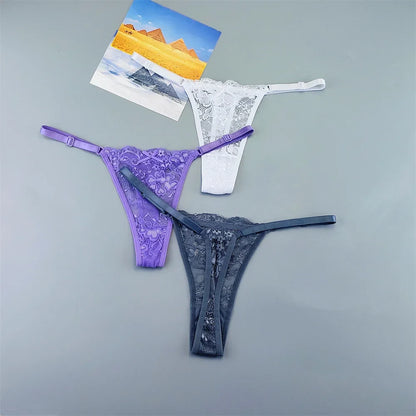 3PCS Lace Thong Set – Sheer, Strappy & Seductive