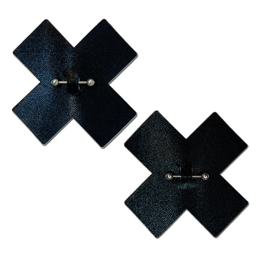 Pierced Liquid Black Cross w/ Barbell Pastease Pasties